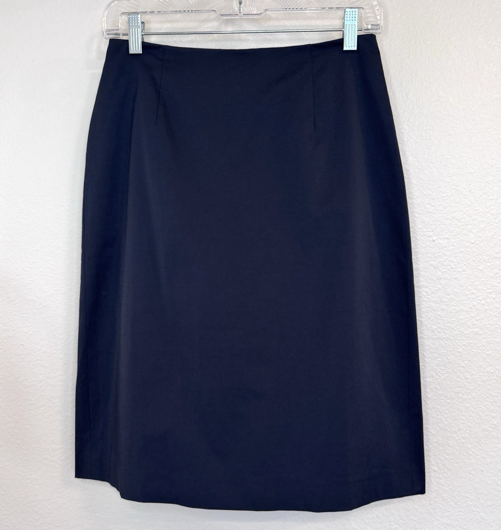 Ann Taylor Pencil Skirt Size 2 Black Stretch Career Midi Back Slit NWT